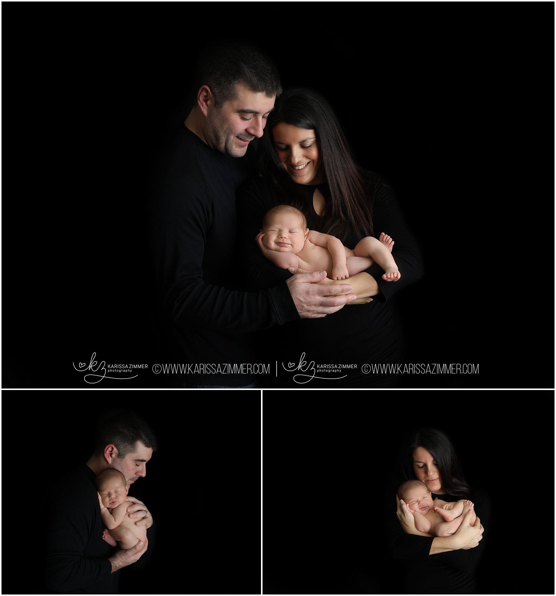 photograph of newborn sleeping in parents arms