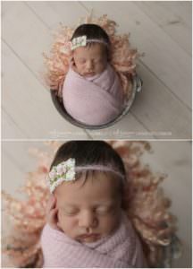newborn baby girl photographed in pink blanket near Harrisburg Pa