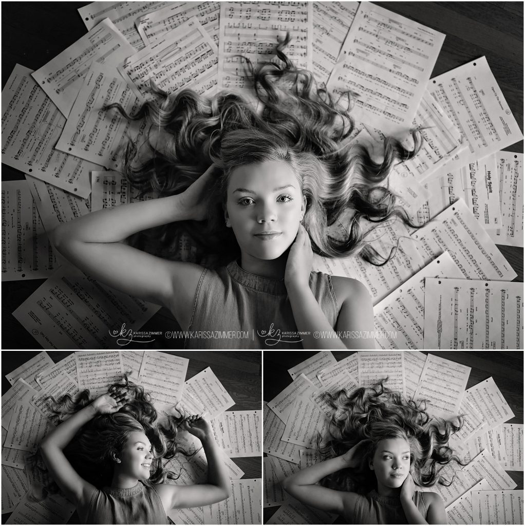 high senior girl photographed with sheet music in hummelstown pa