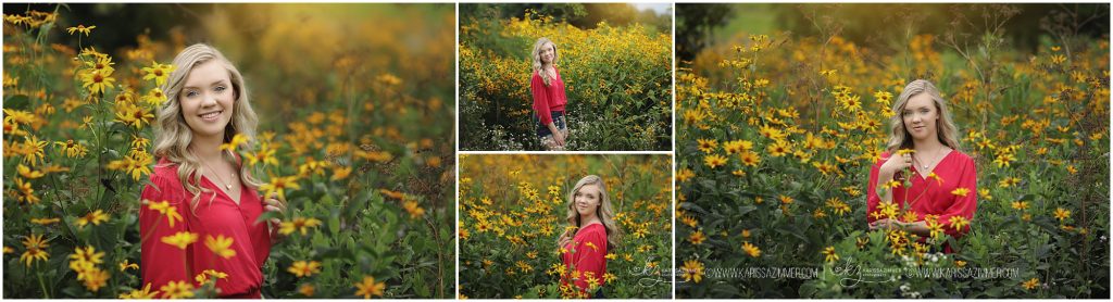 high school senior girl photographed in field of flowers near hershey pa