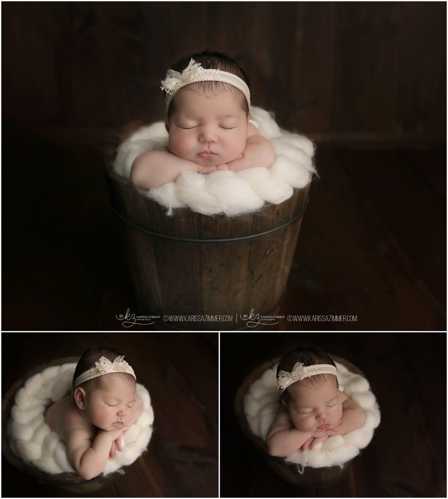 baby girl posed in bucket for camp hill newborn portraits