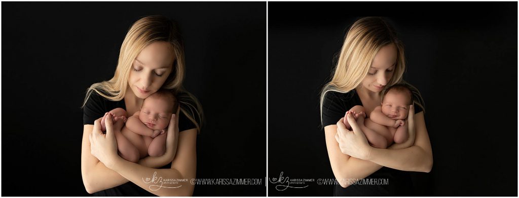 new mother is photographed by best Mechanicsburg newborn photographer Karissa Zimmer