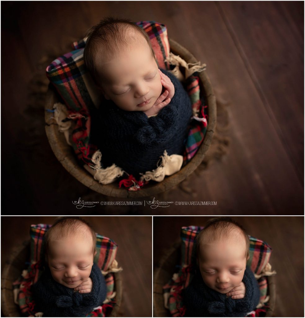 karissa zimmer photography photographs newborn baby boy on plaid