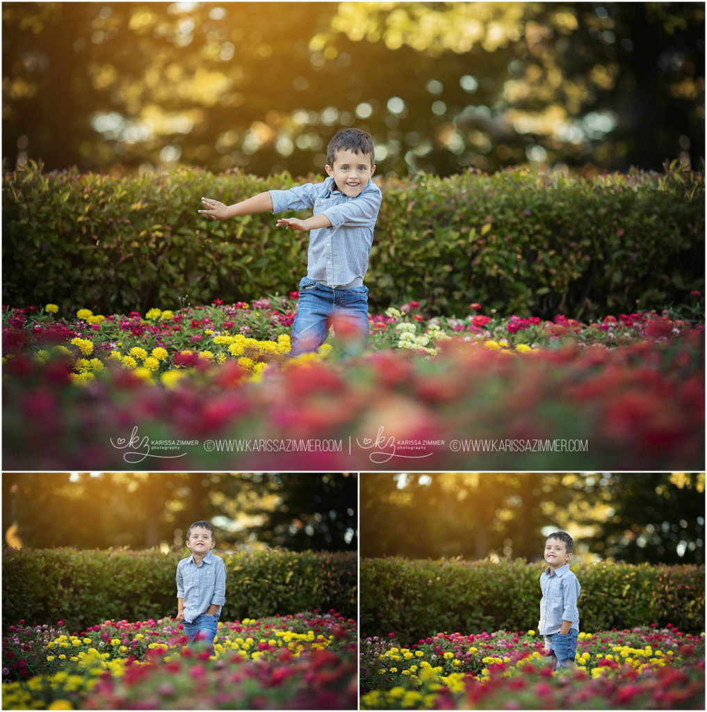 Little boy laughs and plays during his fall family photography session