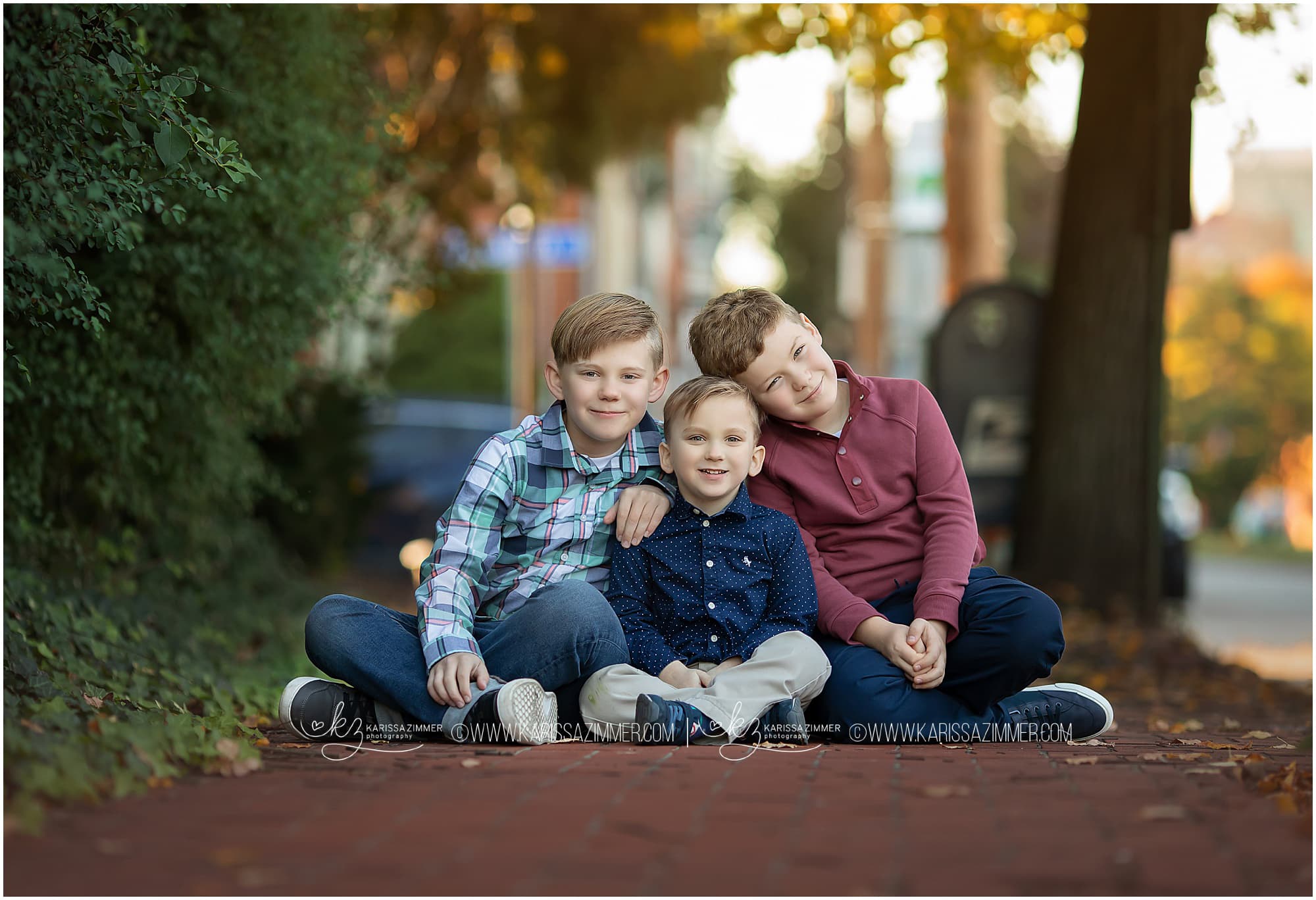 3 young brothers are captured in a sweet pose by Camp Hill Photographer, Karissa Zimmer Photography