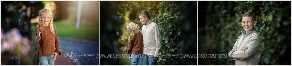 Brother and Sister pose for portraits in Shipoke with Harrisburg Fall Family Photographer