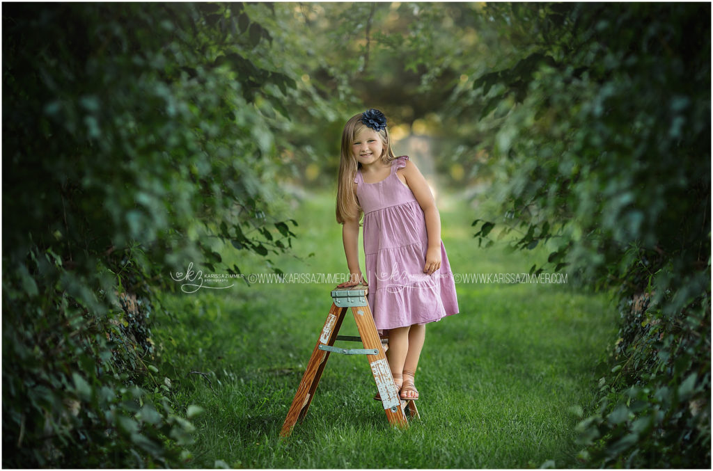 Harrisburg Family Photographer captures image of Little girl posed on ladder