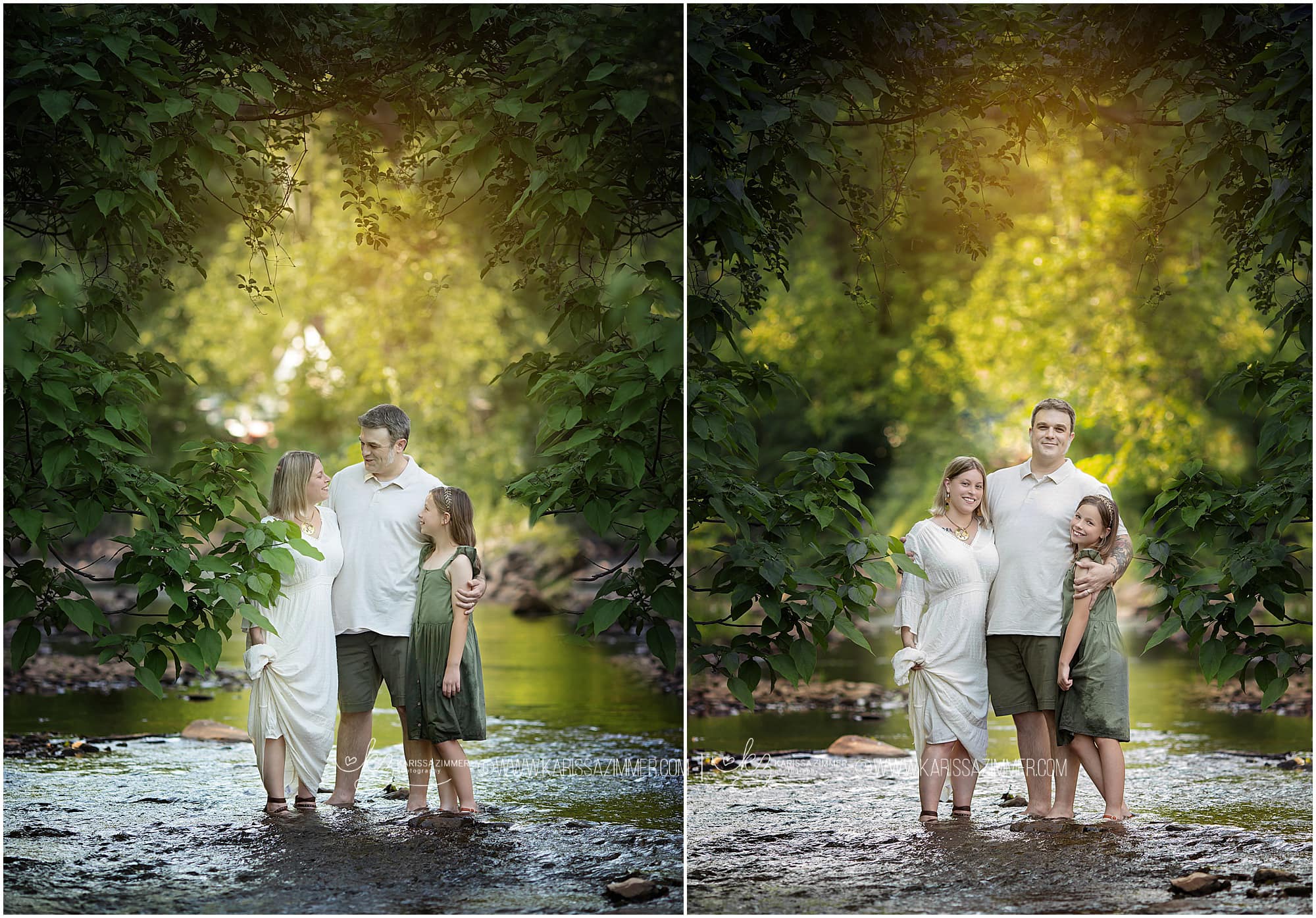 Mechanicsburg PA family poses together in the creek at their portrait session with Karissa Zimmer Photography