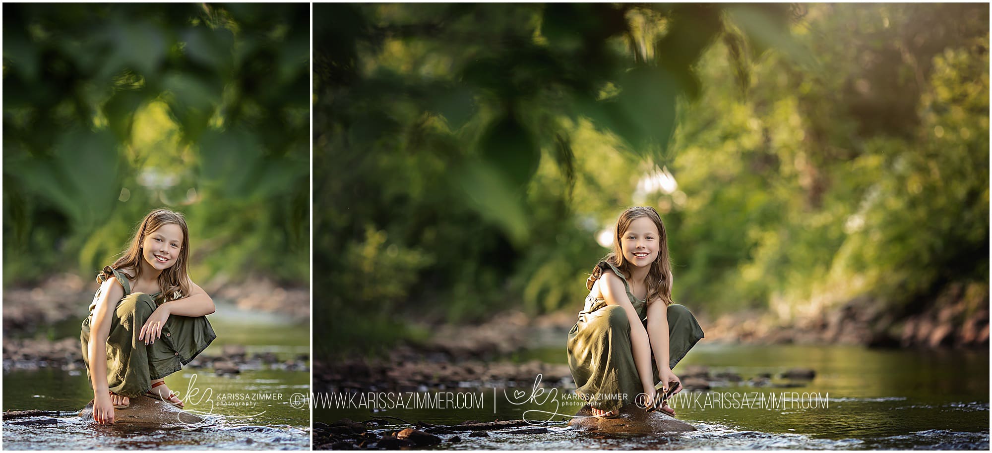 Child portraits in the creek at photo session with Mechanicsburg Family Photographer