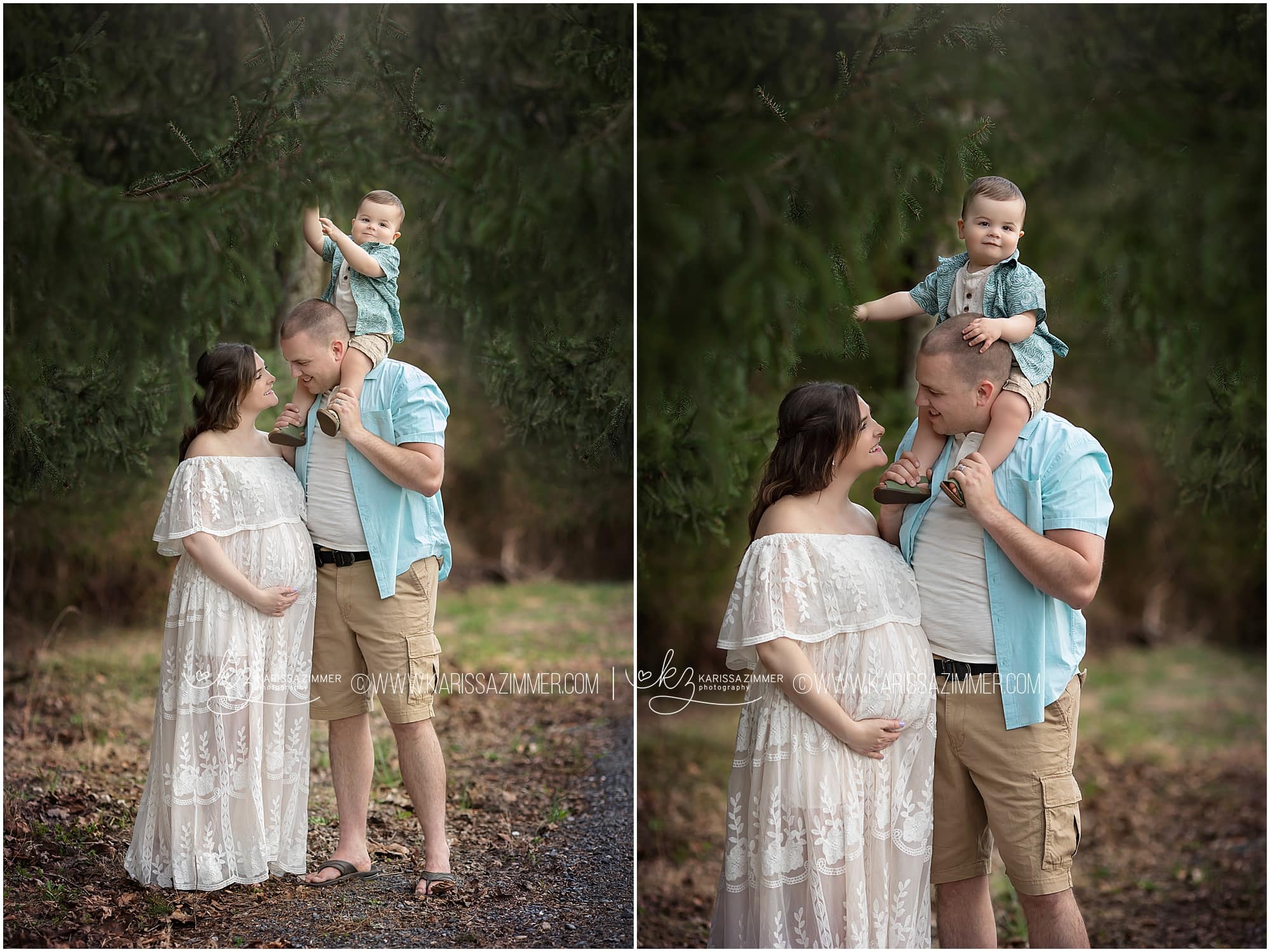 family of 3 poses together at their family and maternity photography session with karissa zimmer photography