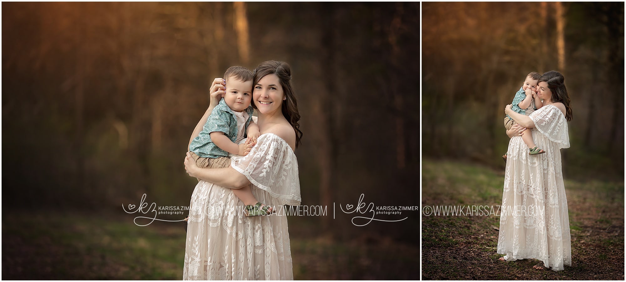 pregnant bother embraces her toddler son at her maternity and family photo session with karissa zimmer photography