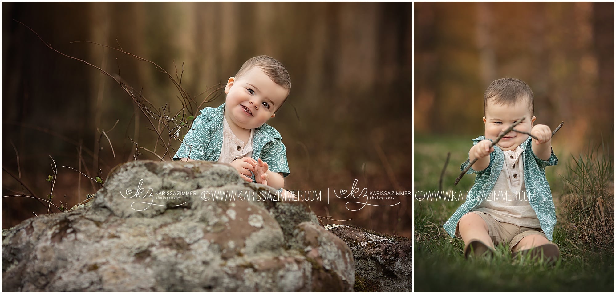 little boy smiles at his outdoor family photography session