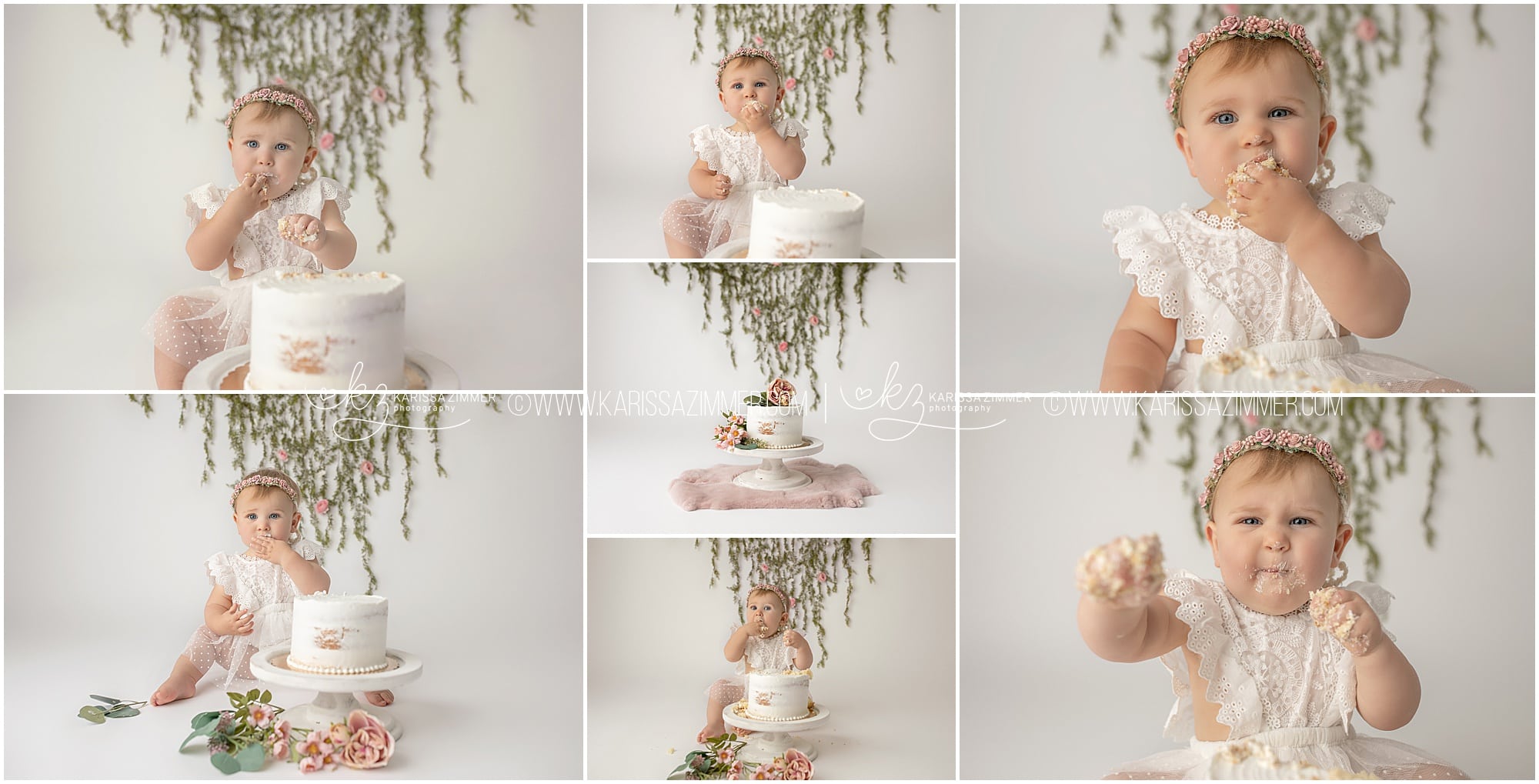 One year old baby girl cake smash photos in Camp Hill PA Photography Studio