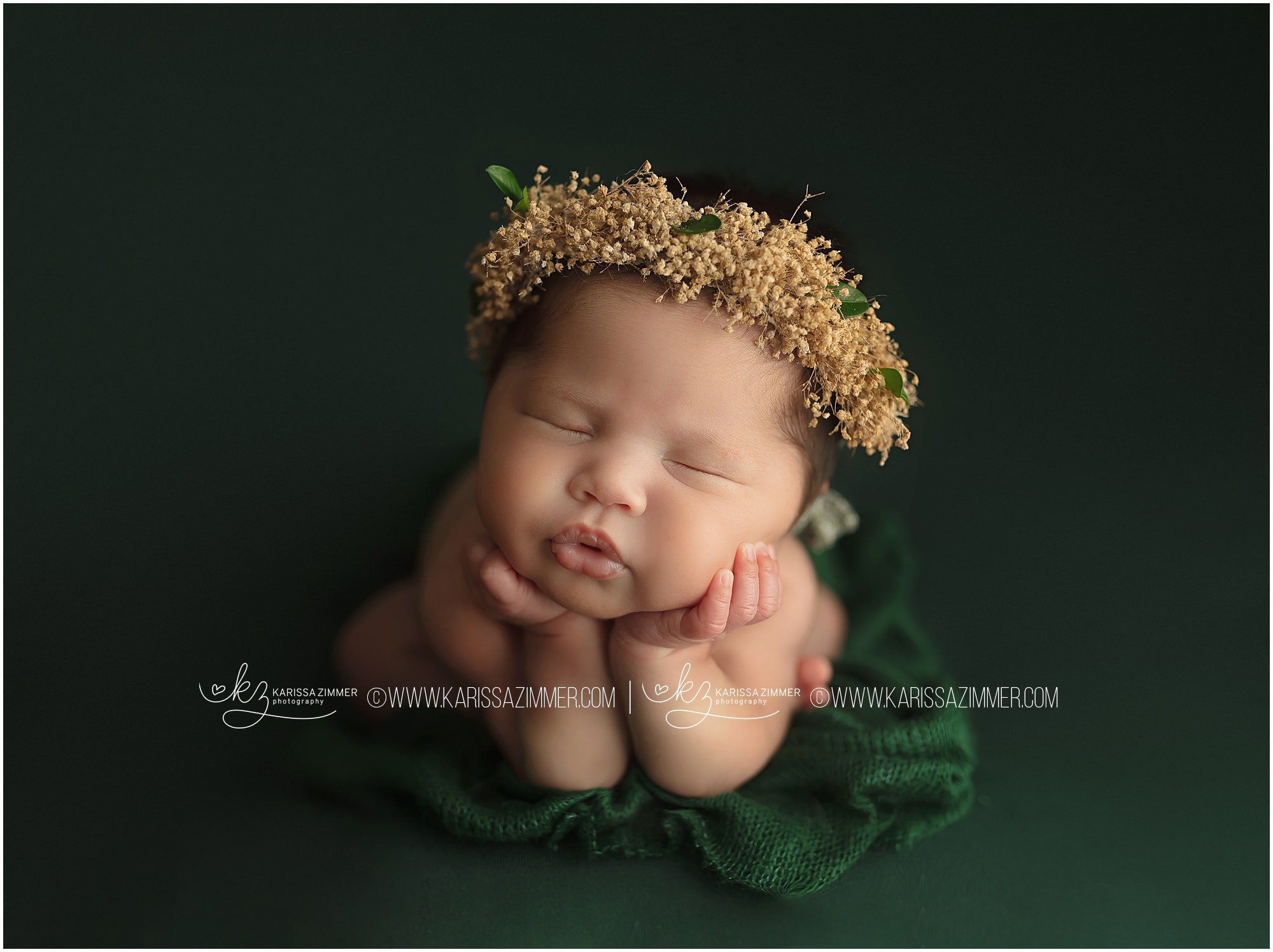 Newborn Photography Froggy Pose on Green