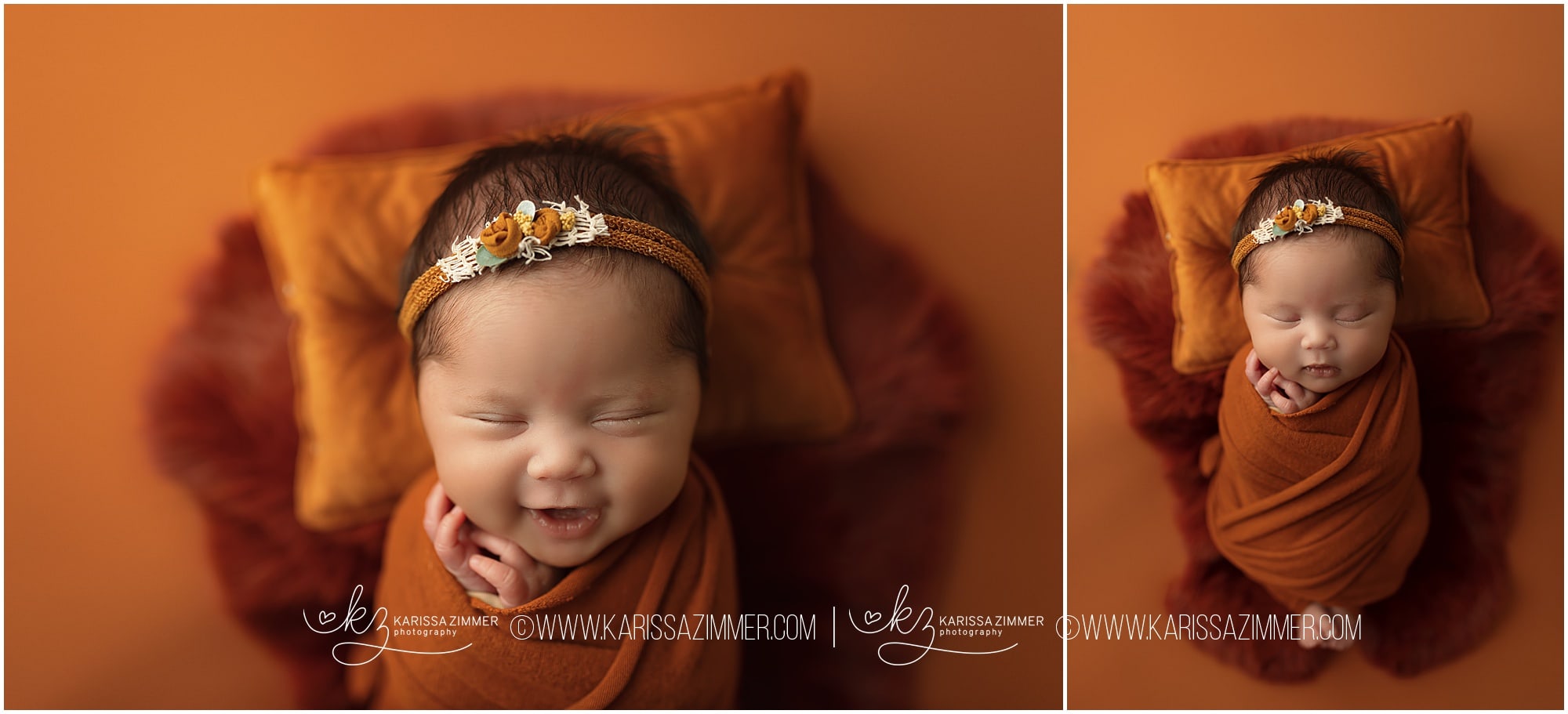 Baby girl smiling in newborn portraits