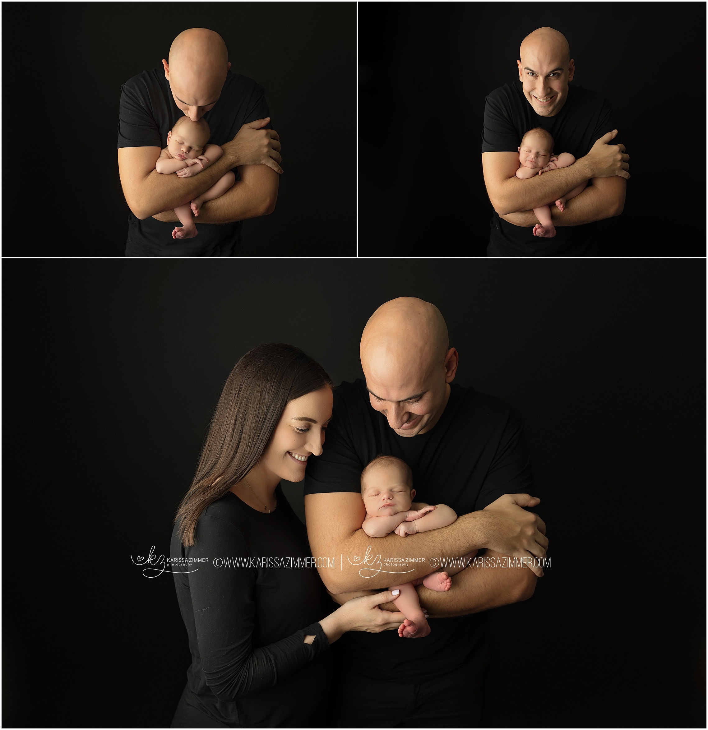 parents and newborn baby boy studio portraits