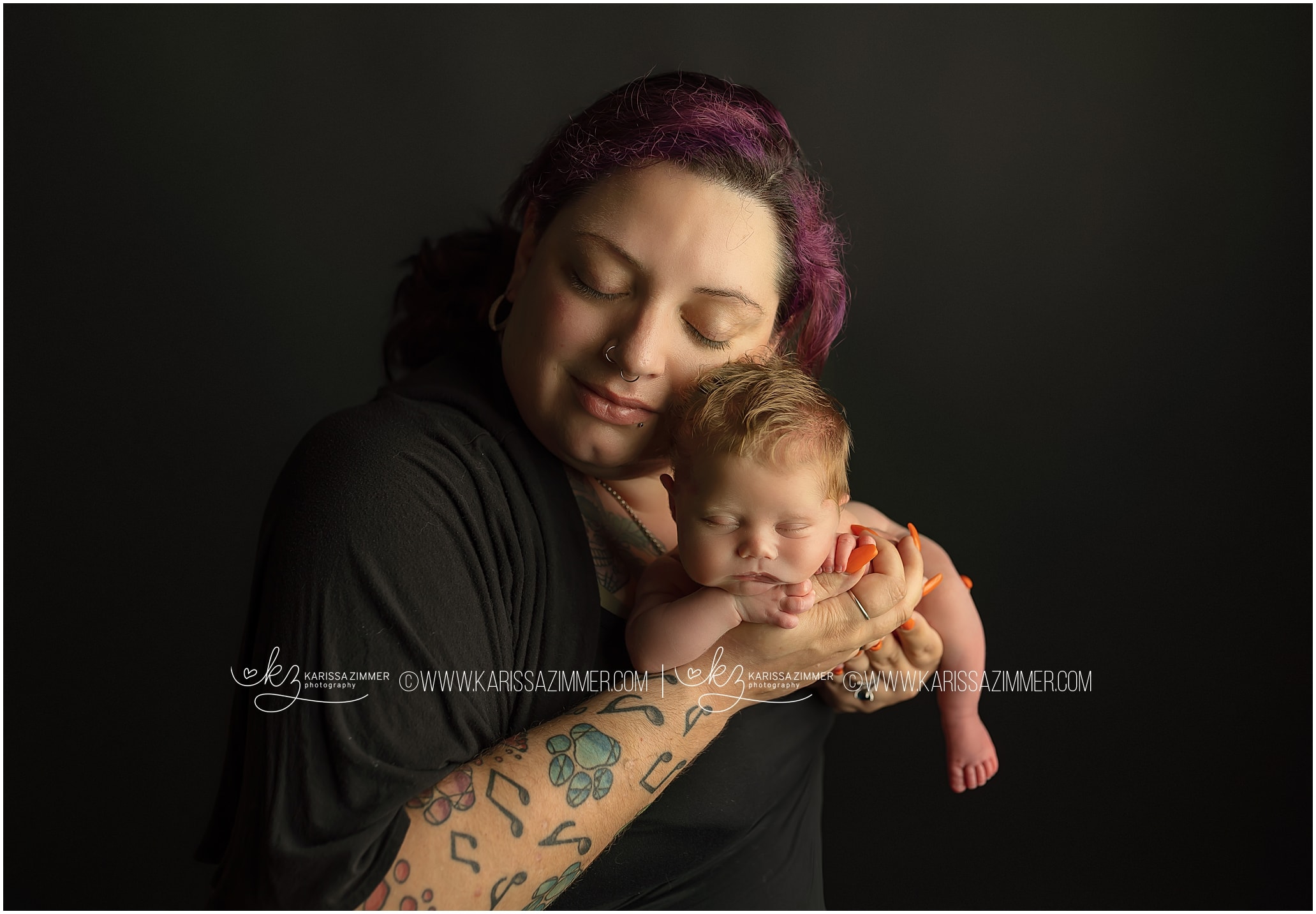 Mother and baby posed newborn photography