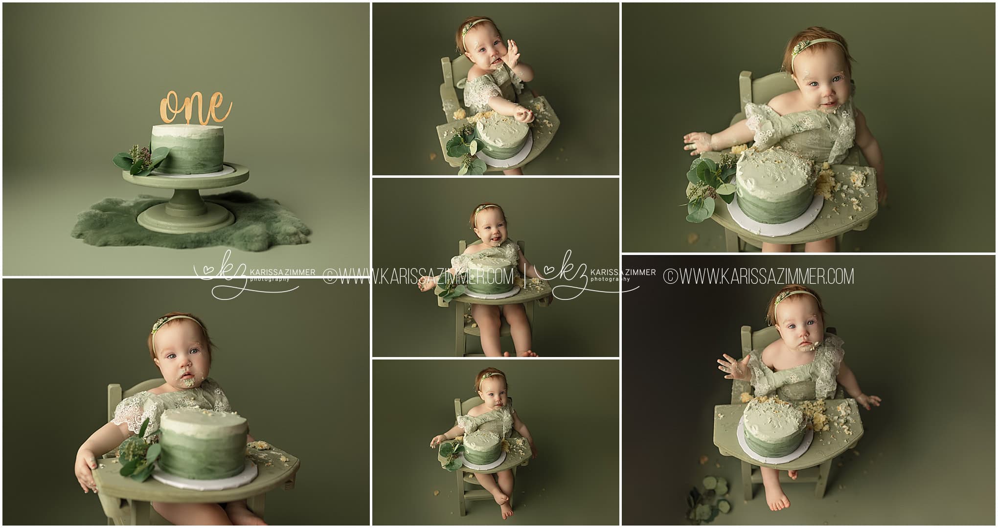 All green theme baby girl cake smash photography in Mechanicsburg PA