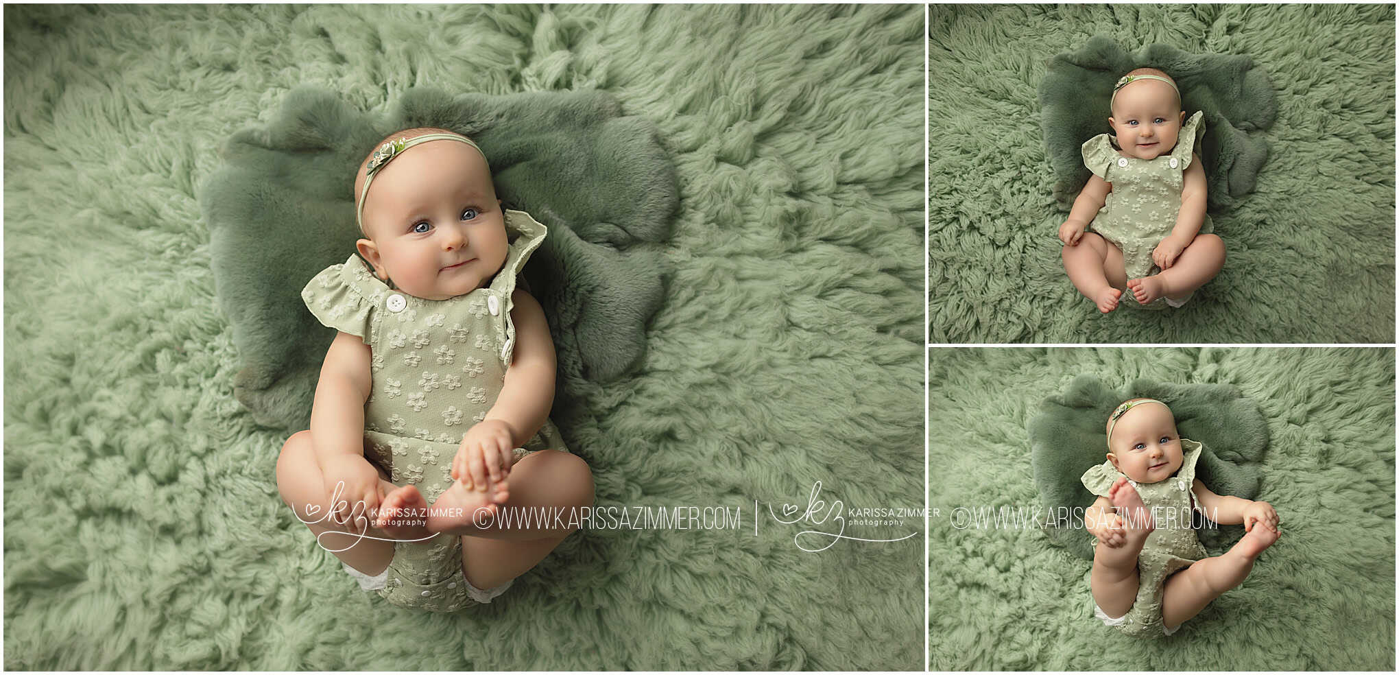 6 month old baby girl is photographed at her sitter milestone baby photography session with Karissa Zimmer Photography