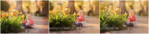 Best family photographer 17055 captures images of a one year old baby girl smelling yellow tulips.