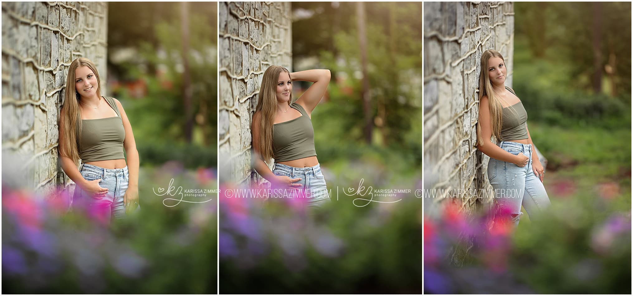 Cumberland Valley High School Senior poses along a stone wall at her outdoor senior pictures with Karissa Zimmer Photography