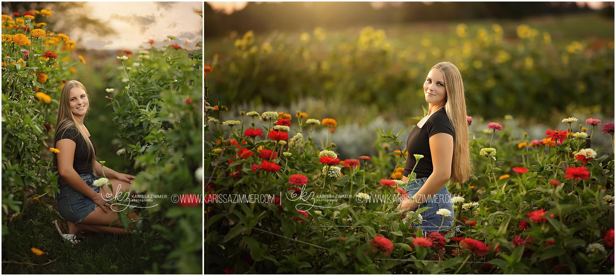 Mechanicsburg PA High School Senior Photoshoot in an outdoor flower field