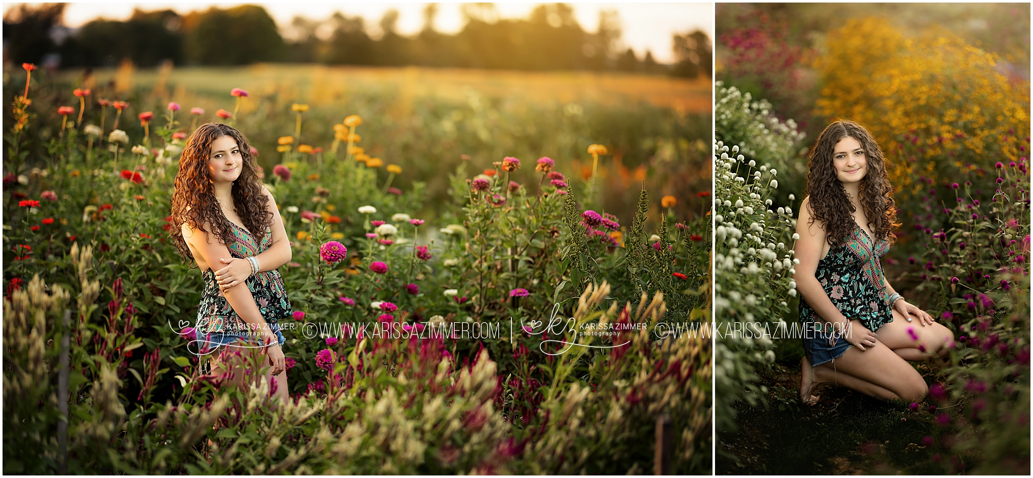 beautiful flower field HS senior portraits