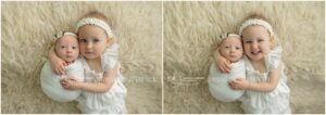 Newborn and sibling portraits on all white set.