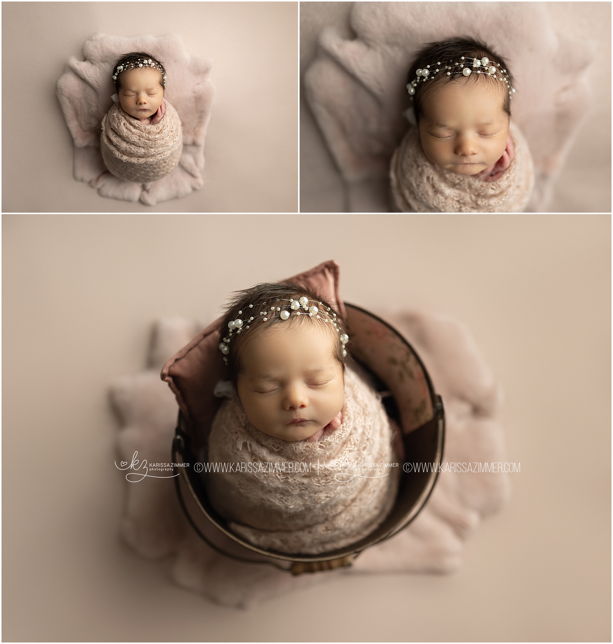 newborn baby girl photographed on all pink in photography studio near camp hill PA
